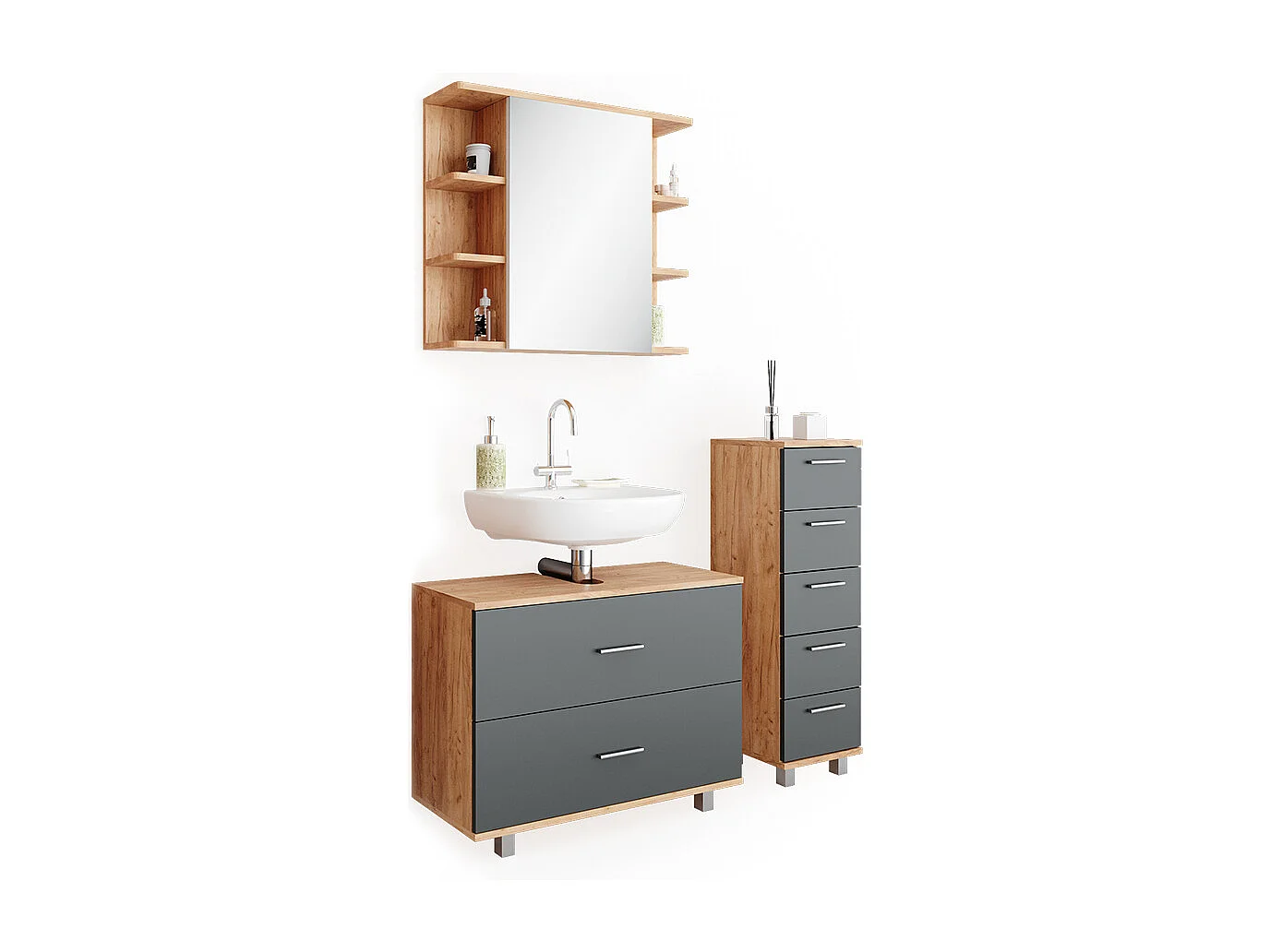 Meubles bain anthracite/chêne doré 80x33x60 ilias