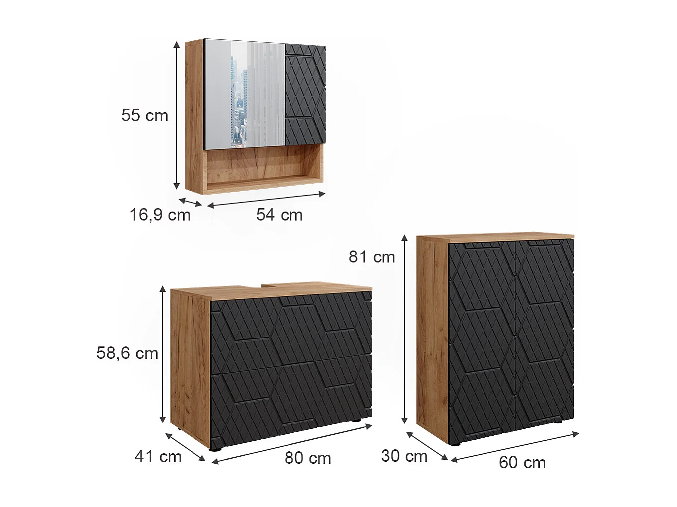 Meubles bain anthracite avec structure en nid dabeille 80x41x58 irma