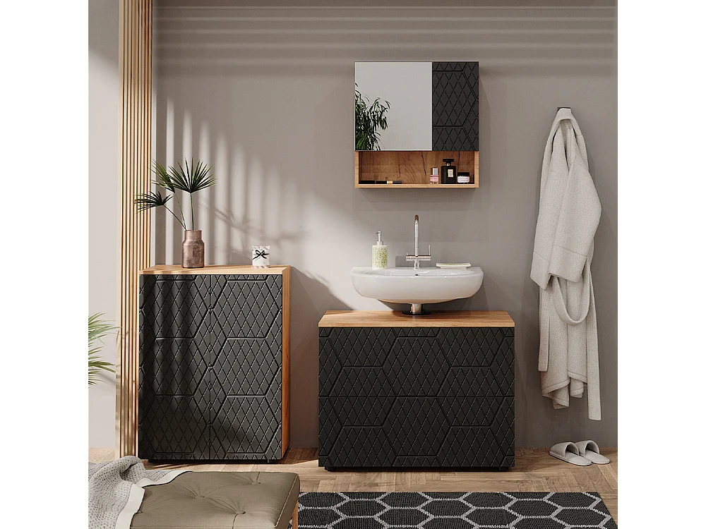 Meubles bain anthracite avec structure en nid dabeille 80x41x58 irma