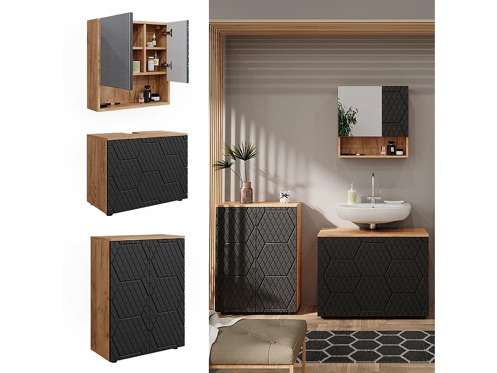 Meubles bain anthracite avec structure en nid dabeille 80x41x58 irma