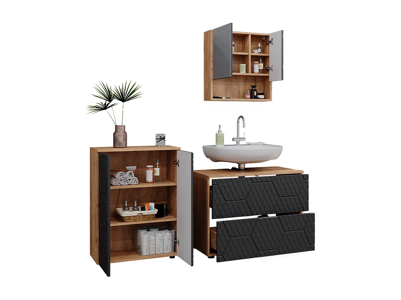 Meubles bain anthracite avec structure en nid dabeille 80x41x58 irma