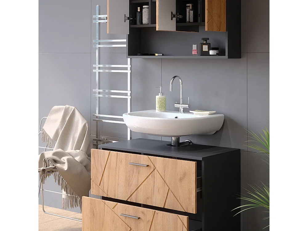 Meubles bain chêne doré/anthracite 80x41x58.6 irma