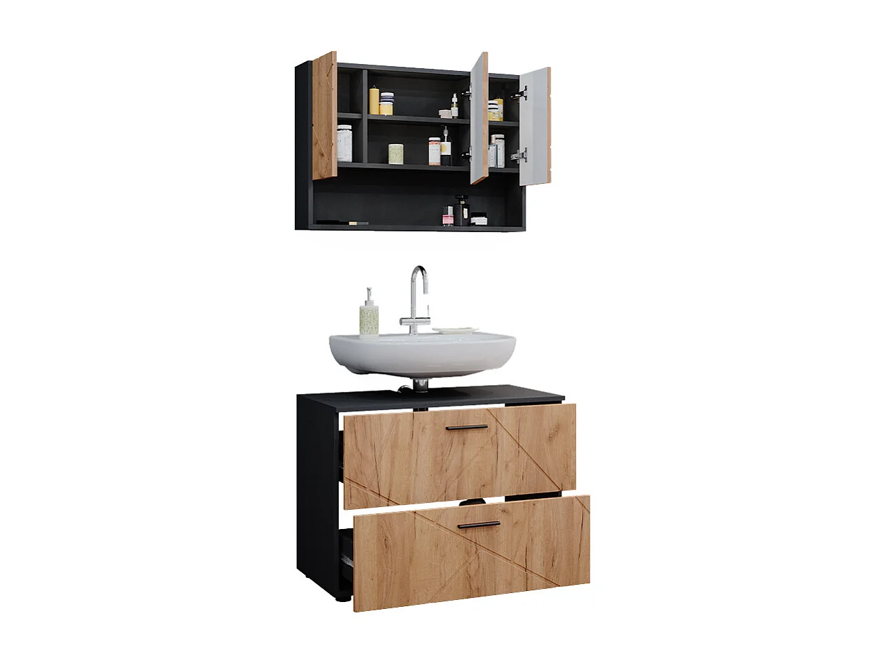 Meubles bain chêne doré/anthracite 80x41x58.6 irma