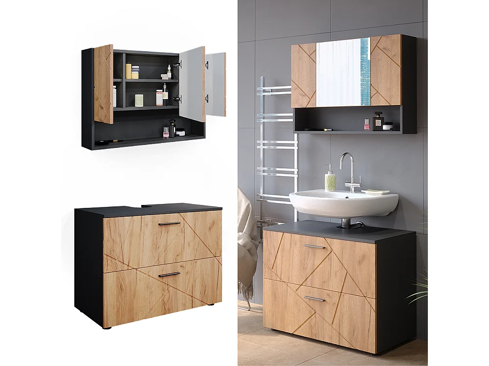 Set mobili bagno Rovere dorato/antracite 80x41x58.6 irma