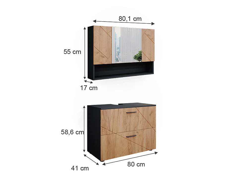 Set mobili bagno Rovere dorato/antracite 80x41x58.6 irma