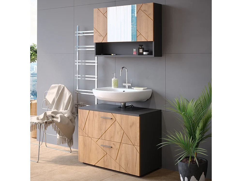 Set mobili bagno Rovere dorato/antracite 80x41x58.6 irma