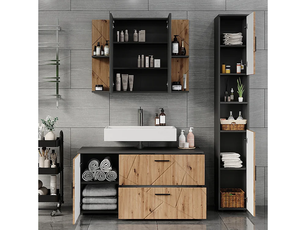 Ensemble de meubles de salle de bains anthracite/artisan 120.1x41x60.6 irma