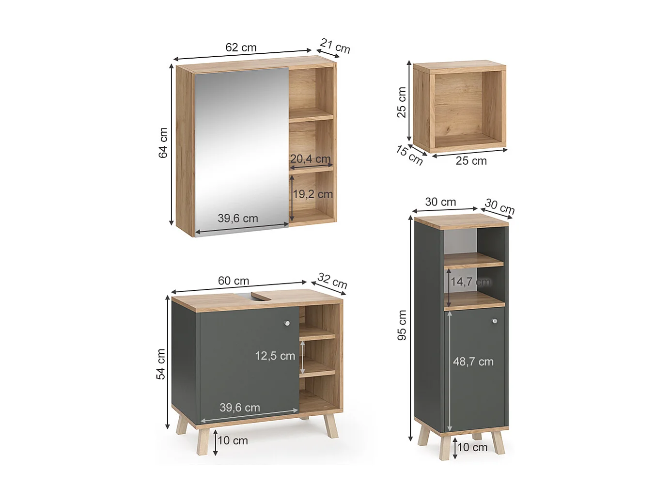 Set mobili bagno antracite 62x32x54 senyo