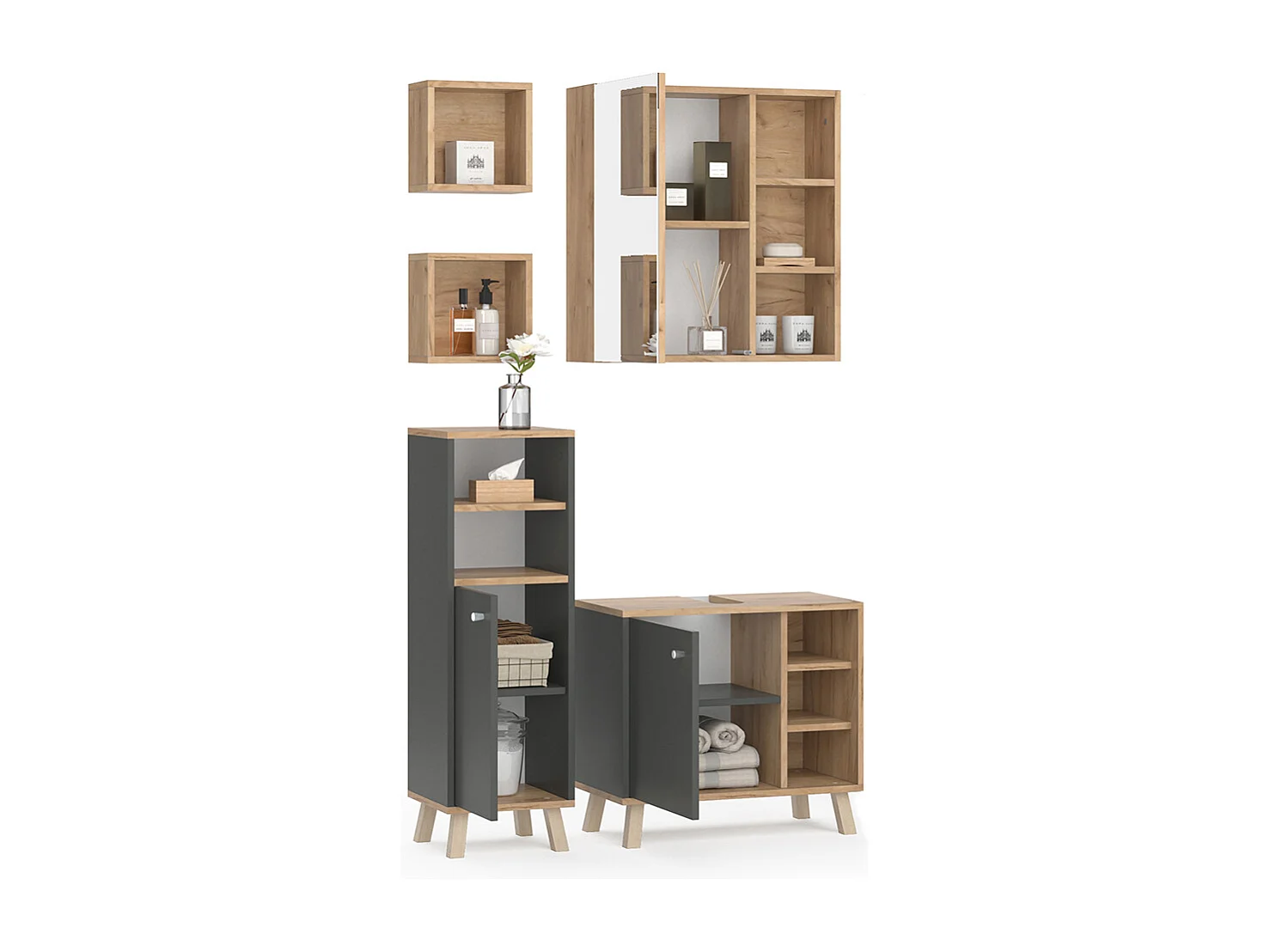 Set mobili bagno antracite 62x32x54 senyo