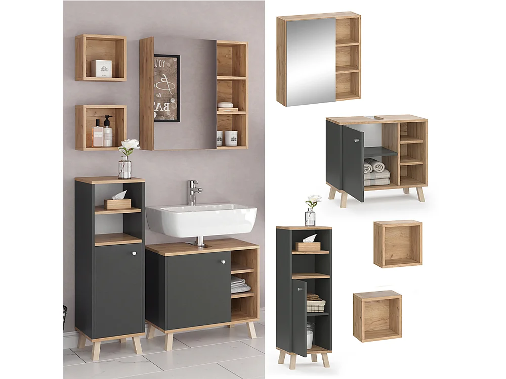 Meubles bain anthracite 62x32x54 senyo