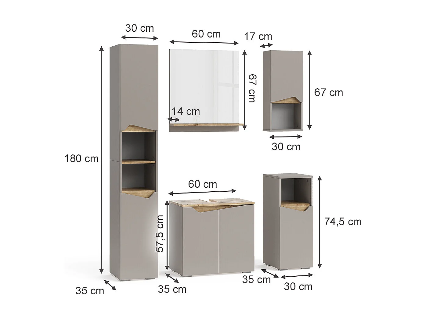 Meubles bain grège 60x35x57 marelle