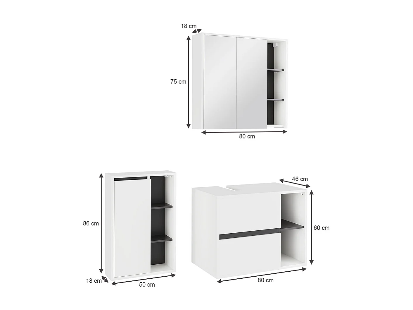 Set di mobili da bagno bianco/grigio 80x46x60 viola