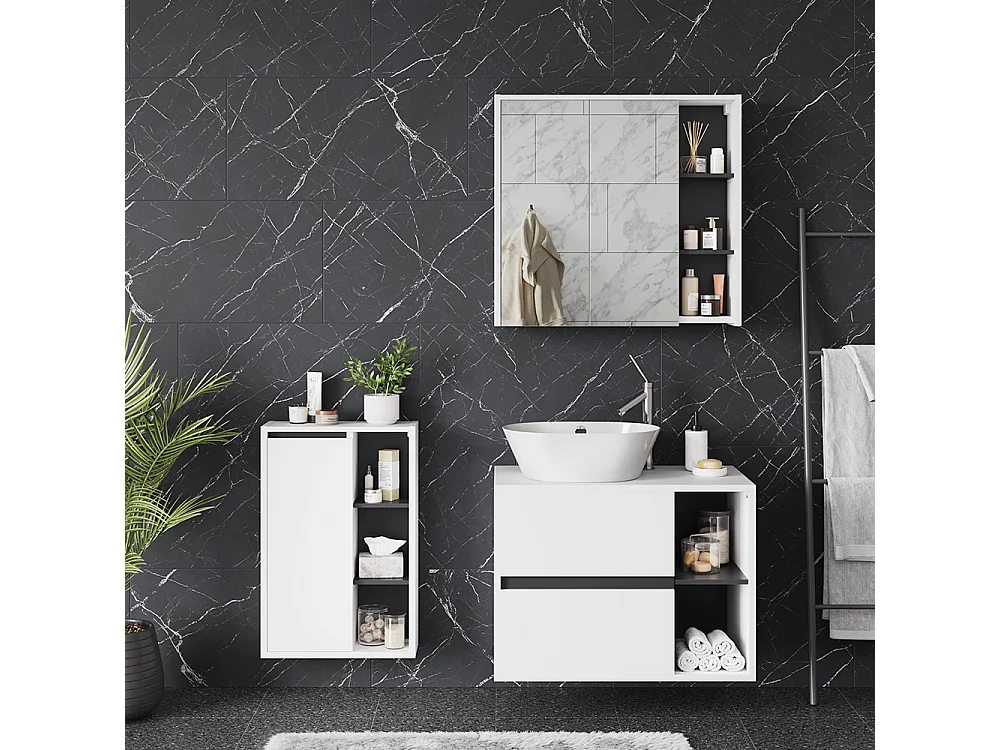 Set di mobili da bagno bianco/grigio 80x46x60 viola