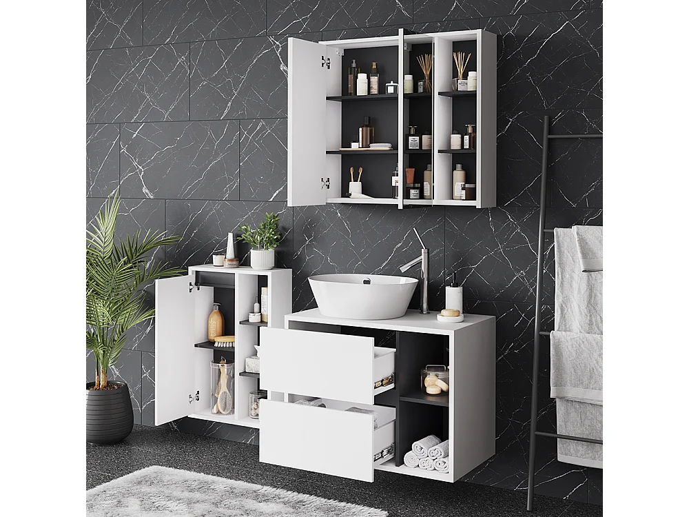 Set di mobili da bagno bianco/grigio 80x46x60 viola