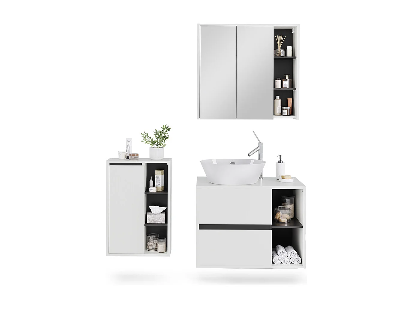 Ensemble de meubles de salle de bains blanc/gris 80x46x60 viola