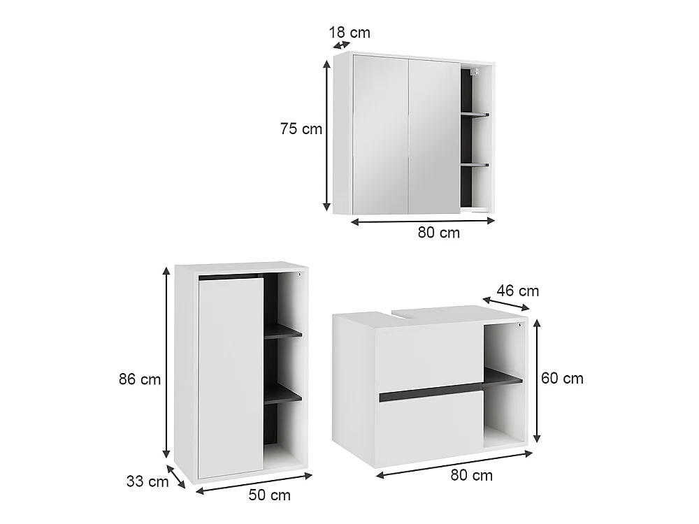 Conjunto de muebles de baño blanco/gris 80x46x60 viola