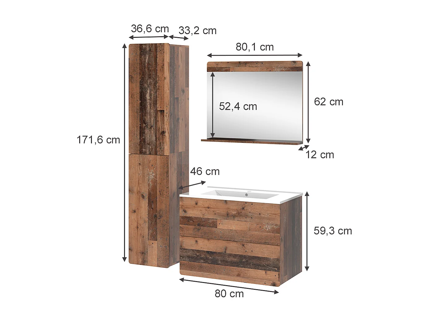 Ensemble de meubles de salle de bains oldstyle 80x46x59.3 izan