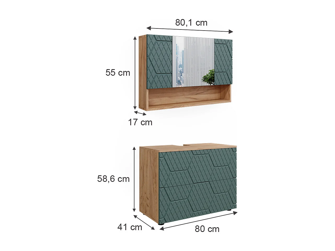 Meubles bain vert/force de lor chêne 80x41x58.6 irma