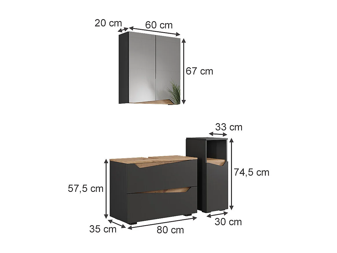 Meubles bain anthracite 80x35x57.5 marelle