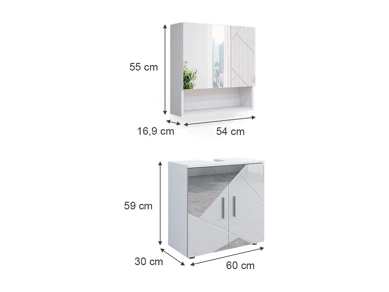 Meubles bain blanc brillant avec inserts 80x41x58.6 irma
