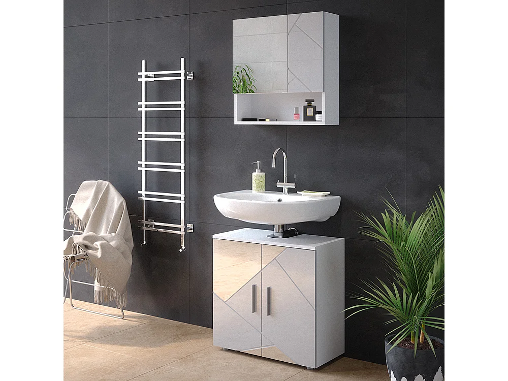 Meubles bain blanc brillant avec inserts 80x41x58.6 irma