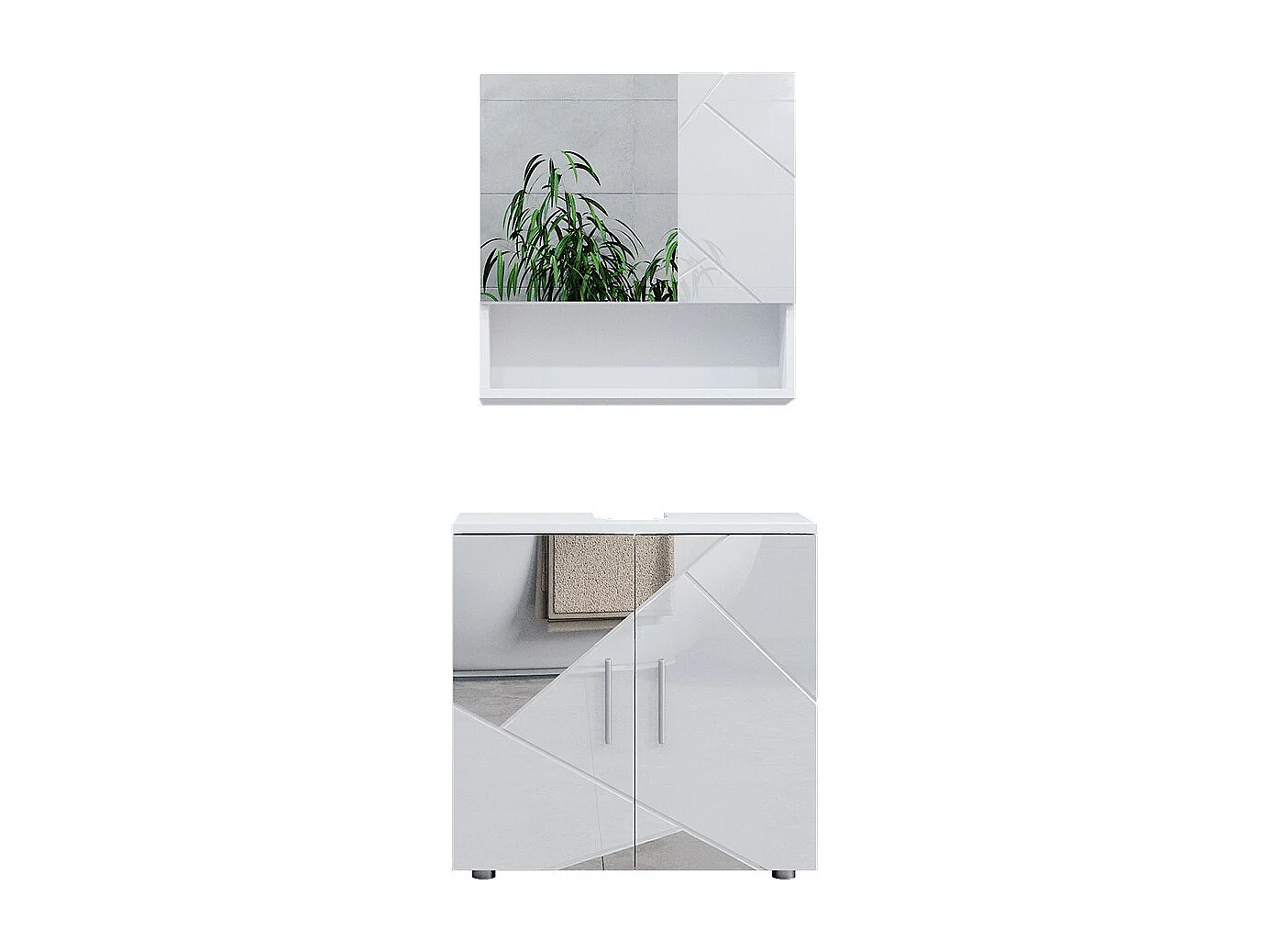 Meubles bain blanc brillant avec inserts 80x41x58.6 irma