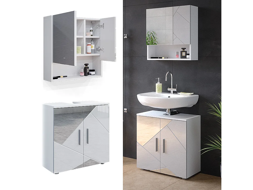 Meubles bain blanc brillant avec inserts 80x41x58.6 irma