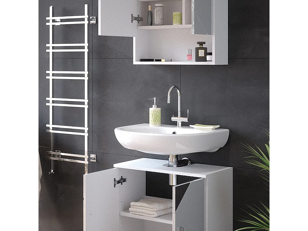 Meubles bain blanc brillant avec inserts 80x41x58.6 irma