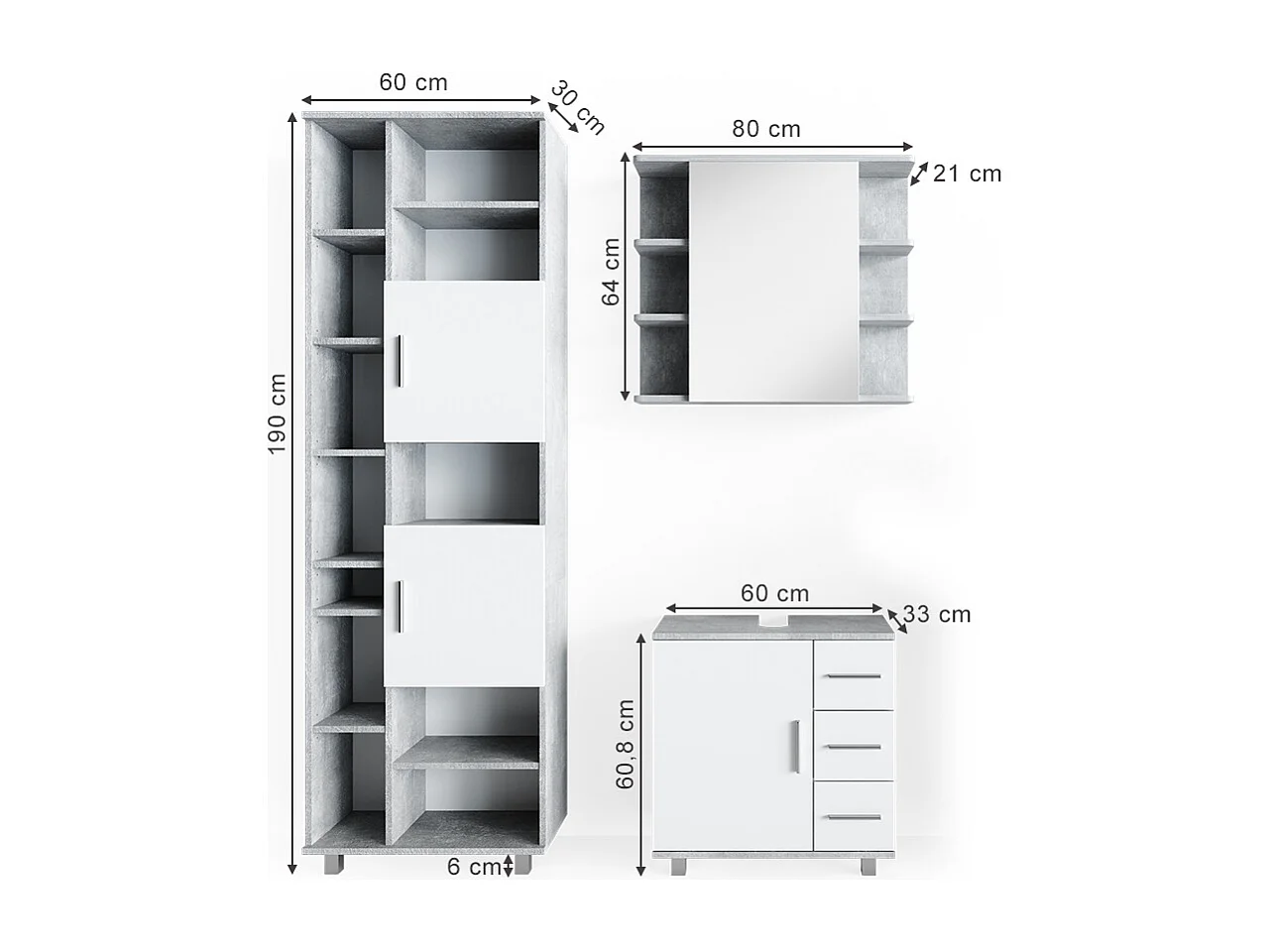 Set mobili bagno calcestruzzo 60x33x60.8 ilias