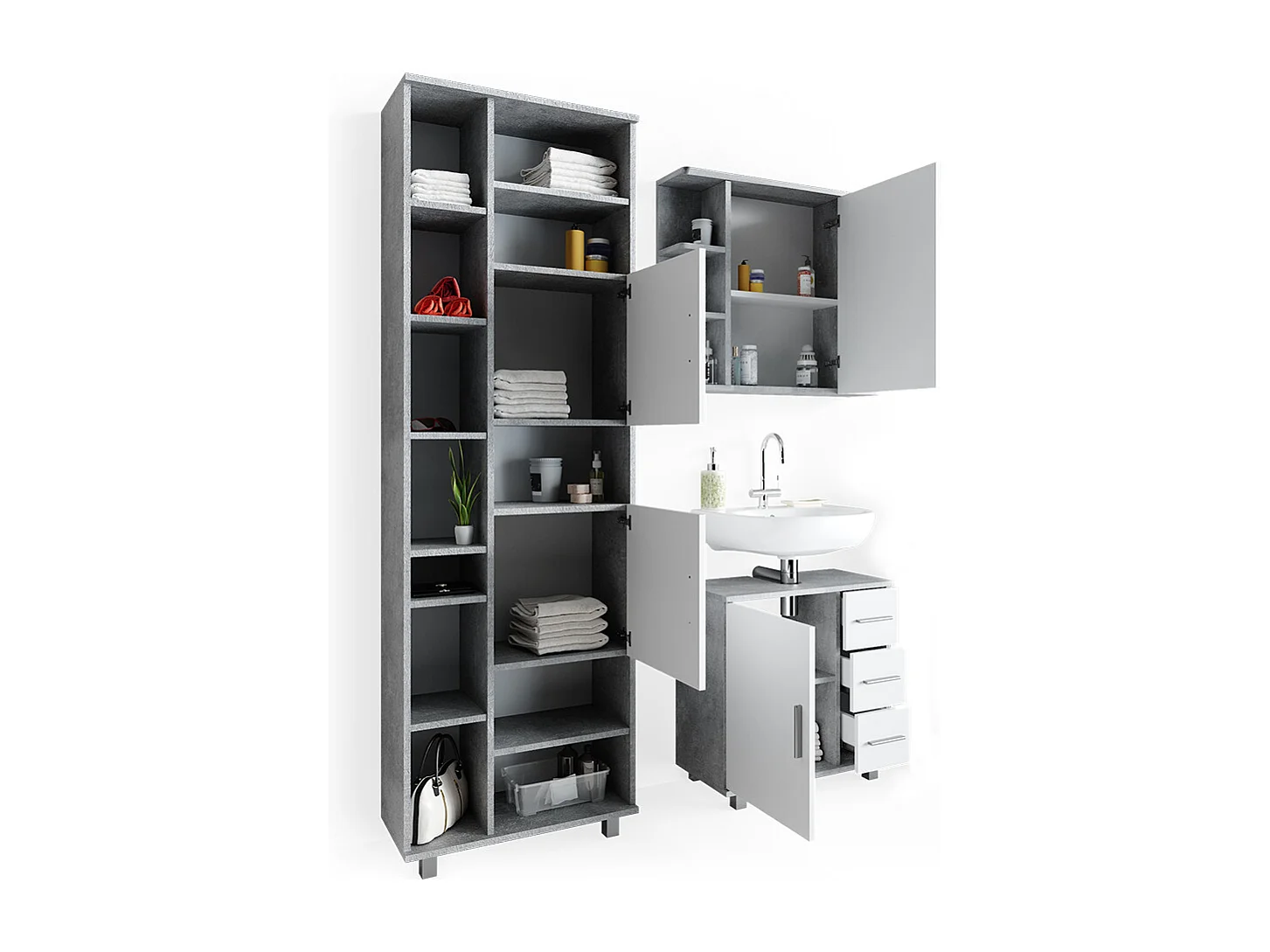 Set mobili bagno calcestruzzo 60x33x60.8 ilias