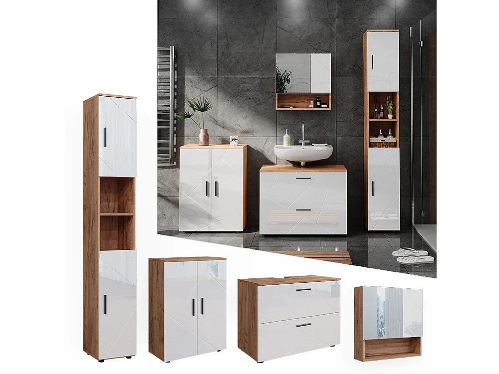 Conjunto de muebles de baño blanco brillo intenso/roble dorado 80x41x58 irma