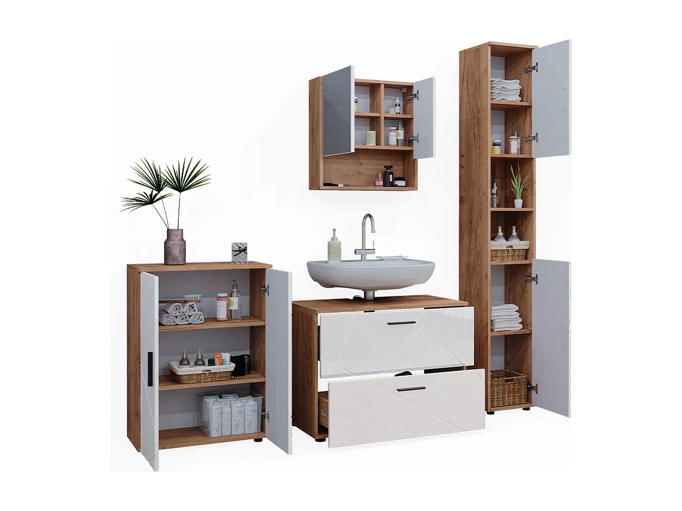 Meubles bain blanc brillant/chêne doré 80x41x58 irma