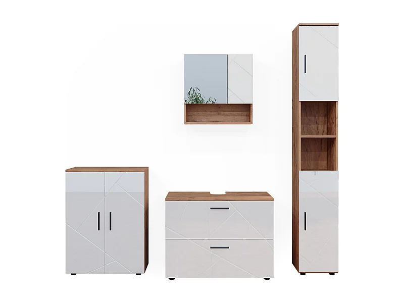 Badmöbel-Set weiß hochglanz/goldkraft eiche 80x41x58 irma