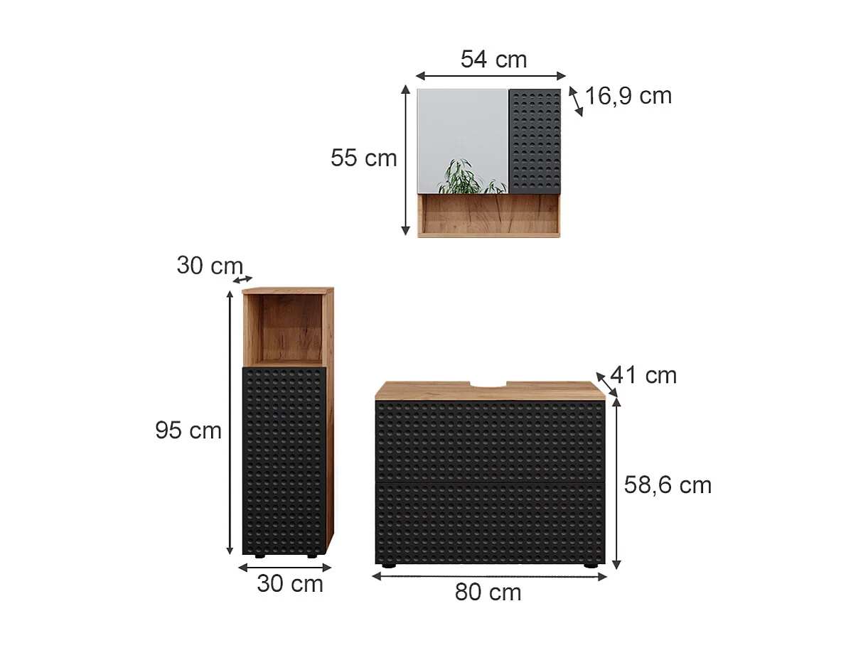 Meubles bain anthracite à pois 80x41x58.6 irma