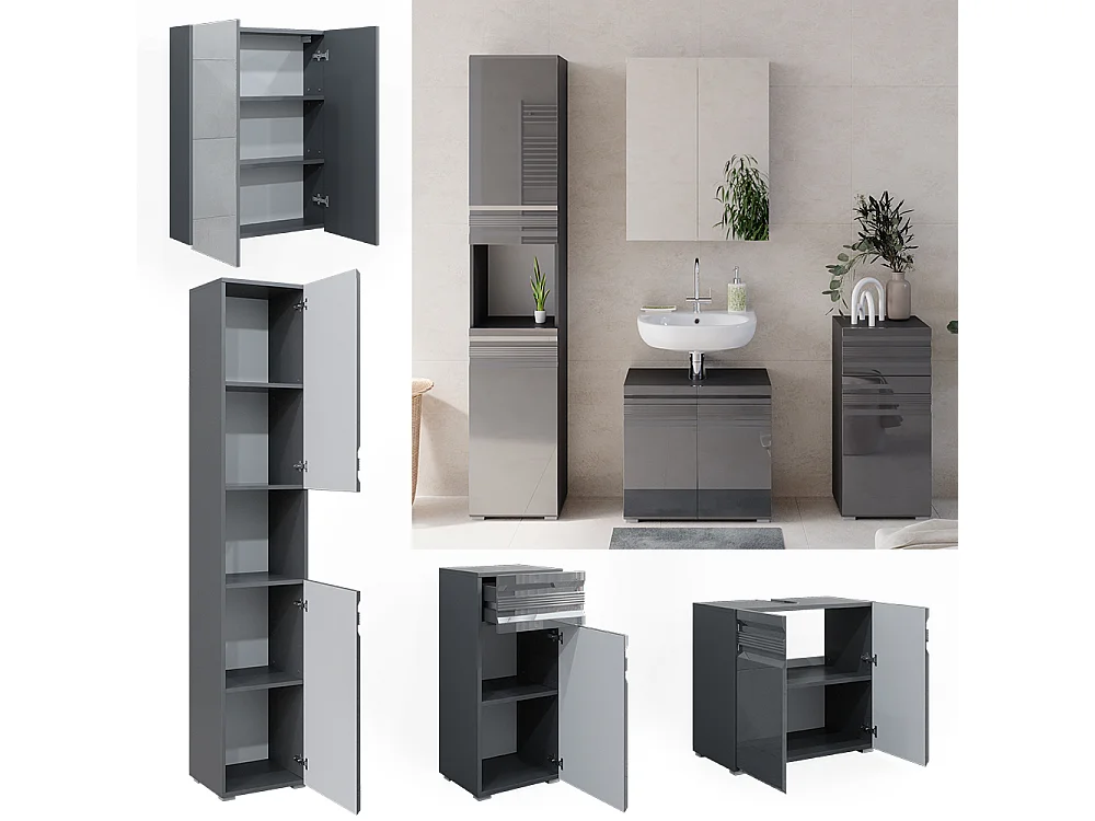 Conjunto de muebles de baño antracita alto brillo 56x34x60 fredd
