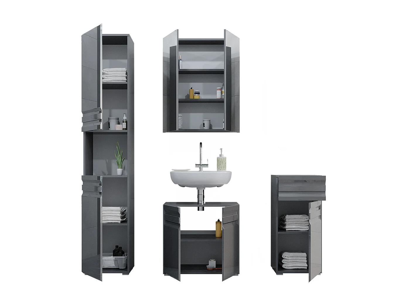 Conjunto de muebles de baño antracita alto brillo 56x34x60 fredd