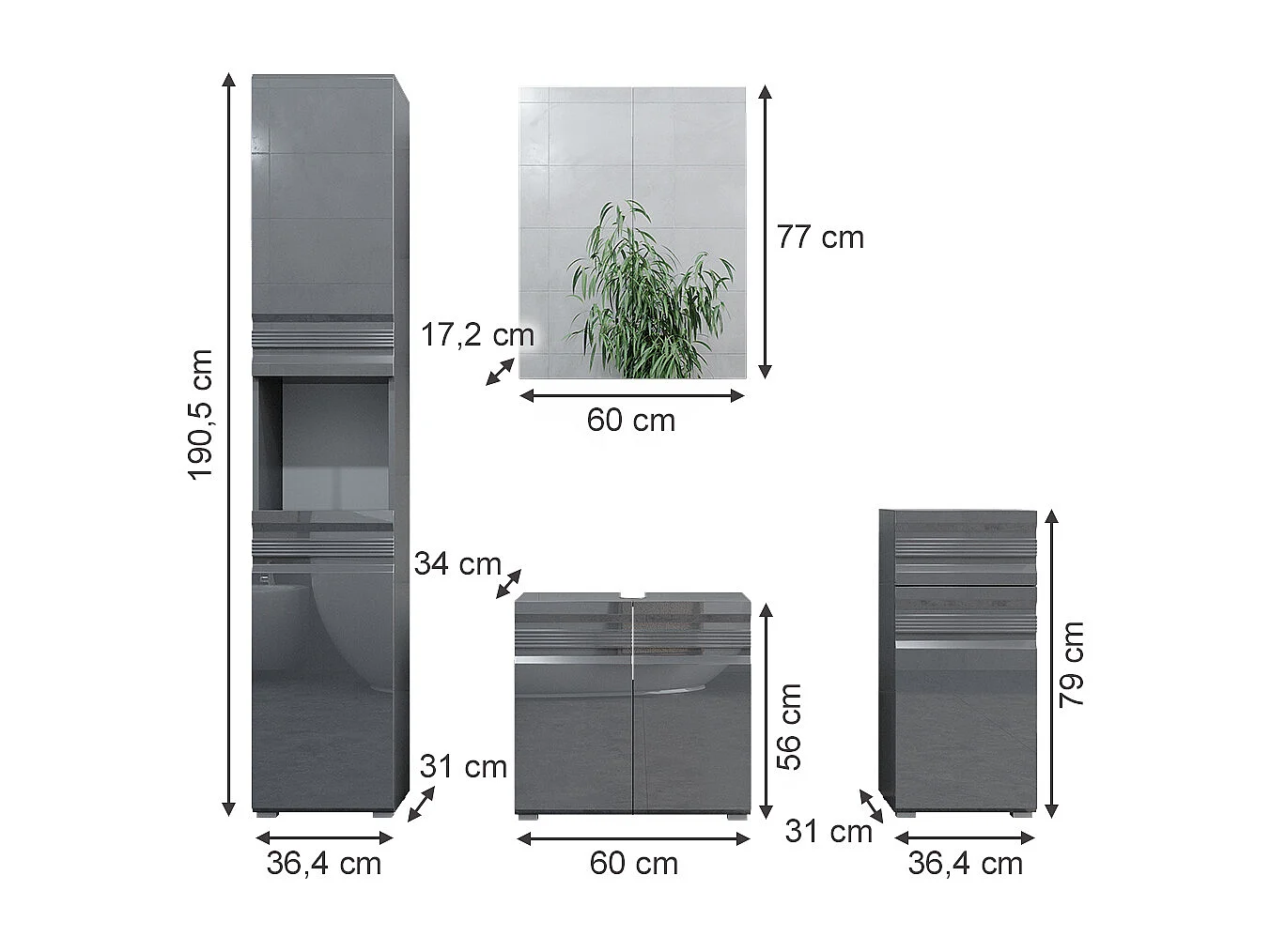 Meubles bain anthracite haute brillance 56x34x60 fredd