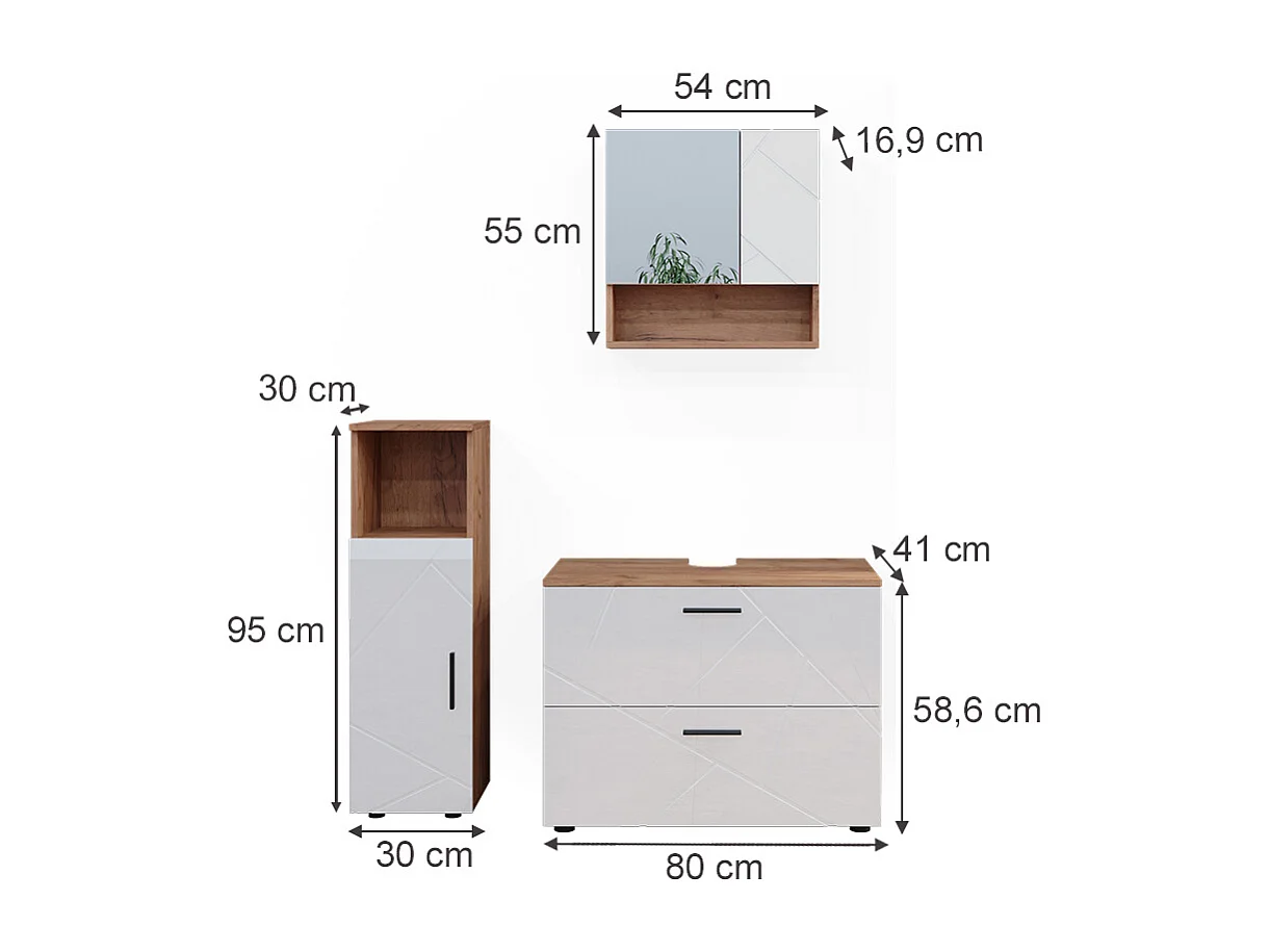 Meubles bain blanc brillant/chêne doré 80x41x58.6 irma
