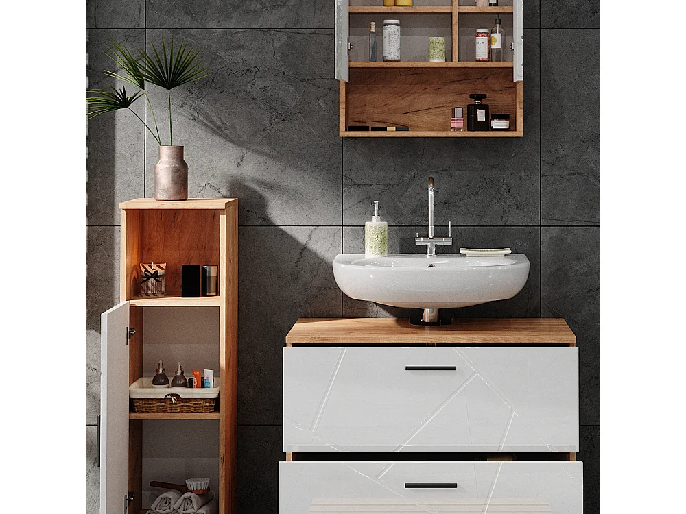 Meubles bain blanc brillant/chêne doré 80x41x58.6 irma