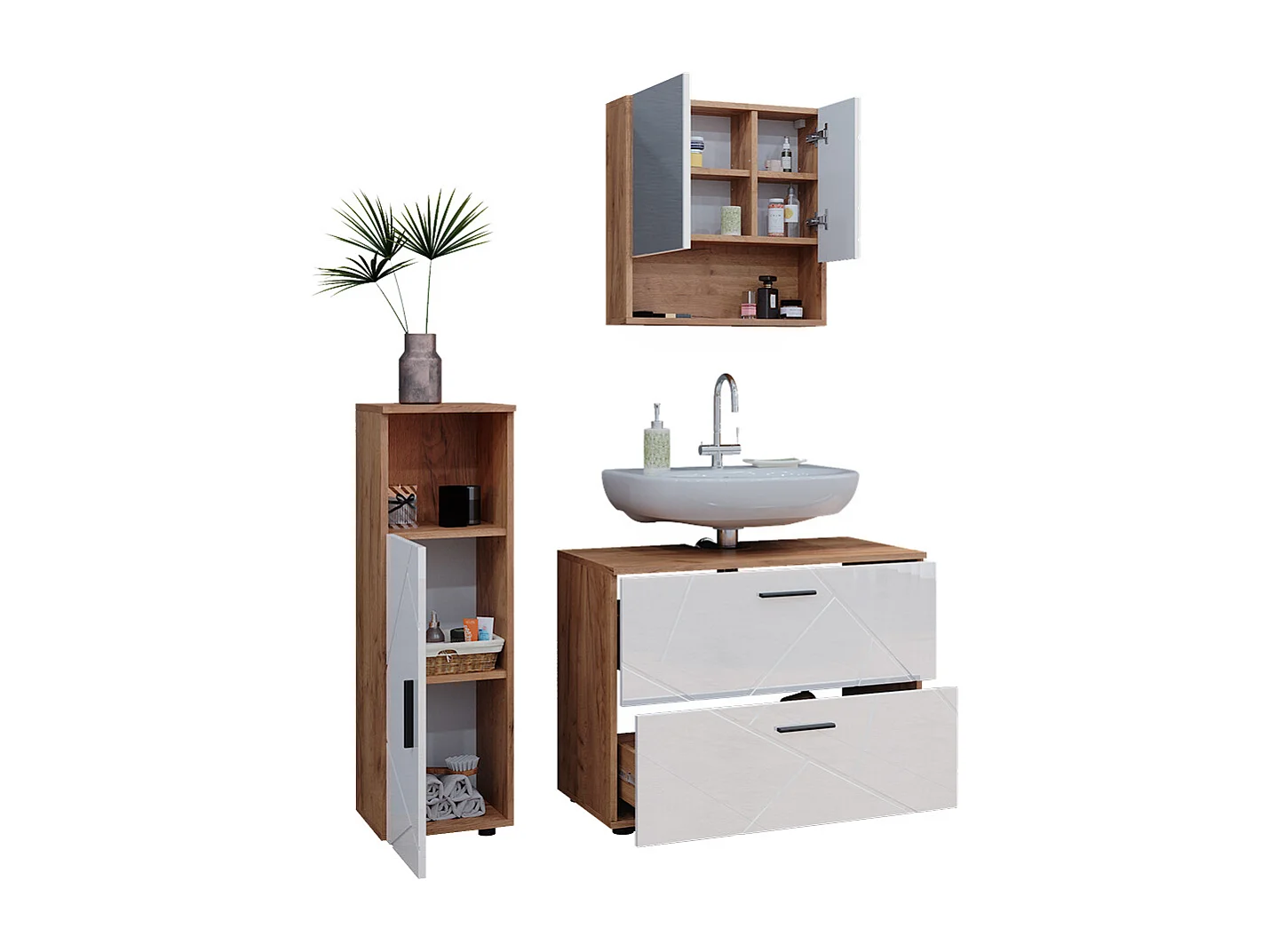 Meubles bain blanc brillant/chêne doré 80x41x58.6 irma