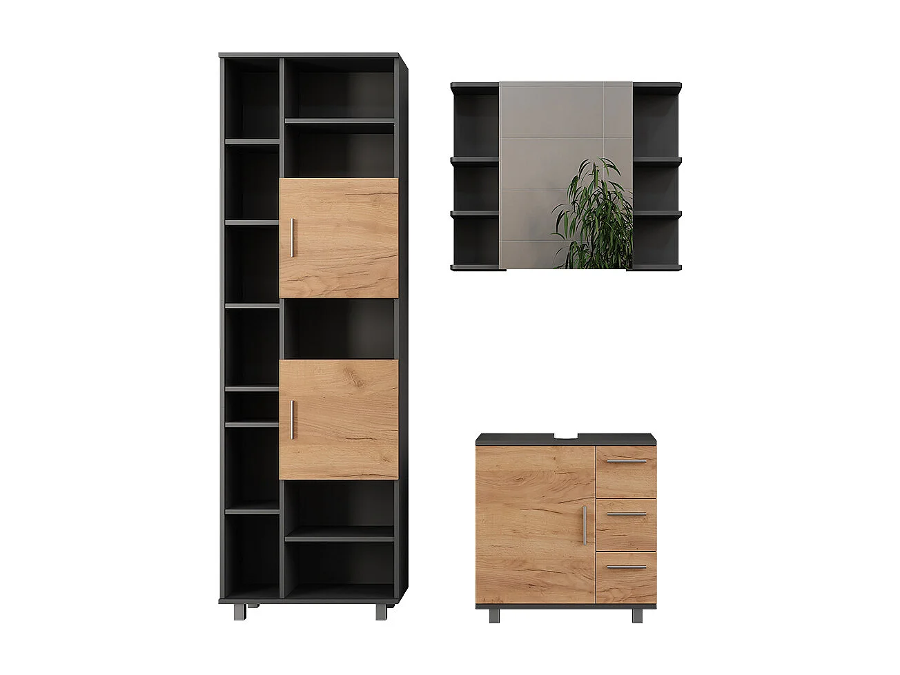 Set di mobili da bagno antracite/quercia dorata 60.2x33x60.8 ilias