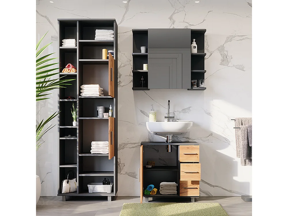 Set di mobili da bagno antracite/quercia dorata 60.2x33x60.8 ilias