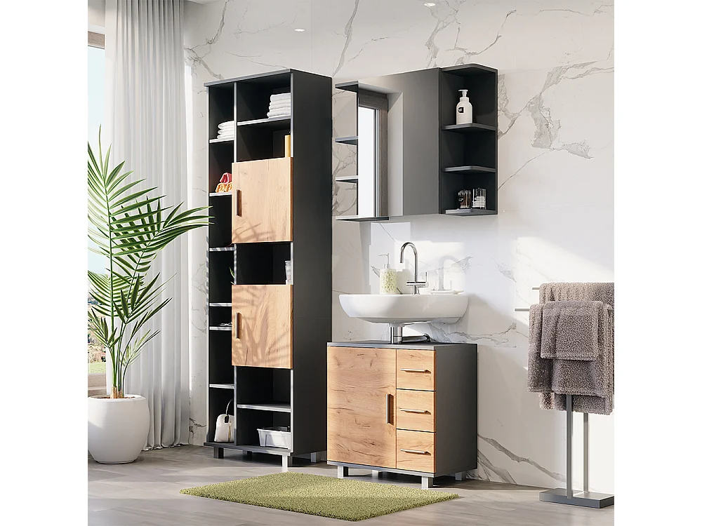 Meubles bain anthracite/chêne doré 60.2x33x60.8 ilias