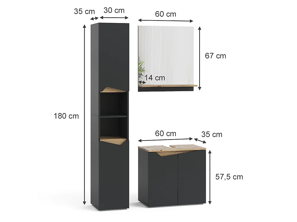 Meubles bain anthracite 60x35x57 marelle