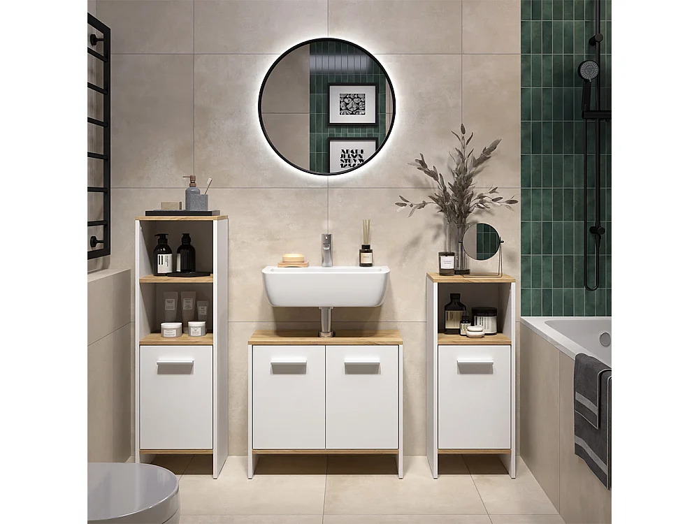 Set di mobili da bagno rovere bianco/dorato 131.4x26.3x108.2 karli