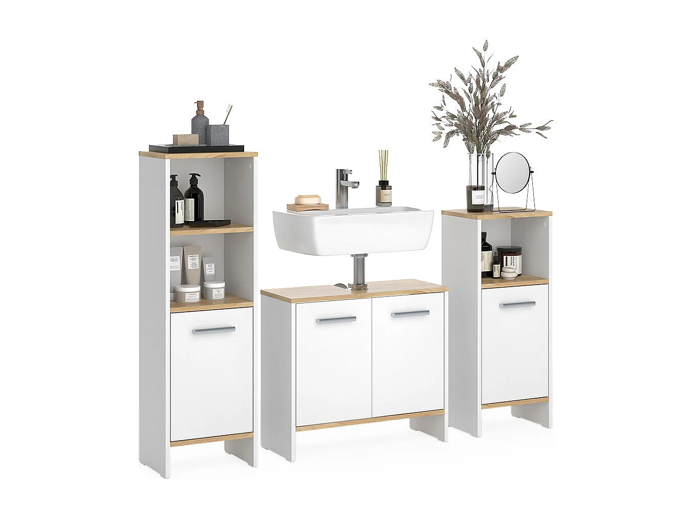 Set di mobili da bagno rovere bianco/dorato 131.4x26.3x108.2 karli