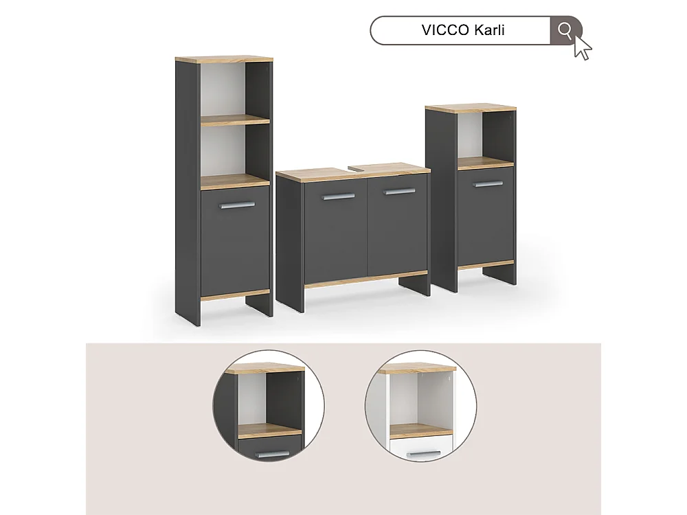 Set di mobili da bagno rovere bianco/dorato 131.4x26.3x108.2 karli