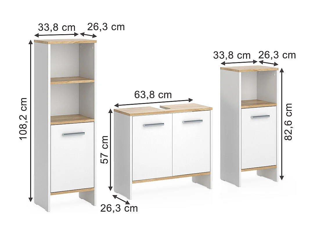 Ensemble de meubles de salle de bains chêne blanc/force de lor 131.4x26.3x108.2 karli