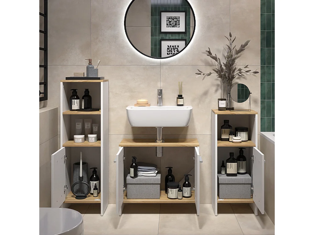 Ensemble de meubles de salle de bains chêne blanc/force de lor 131.4x26.3x108.2 karli