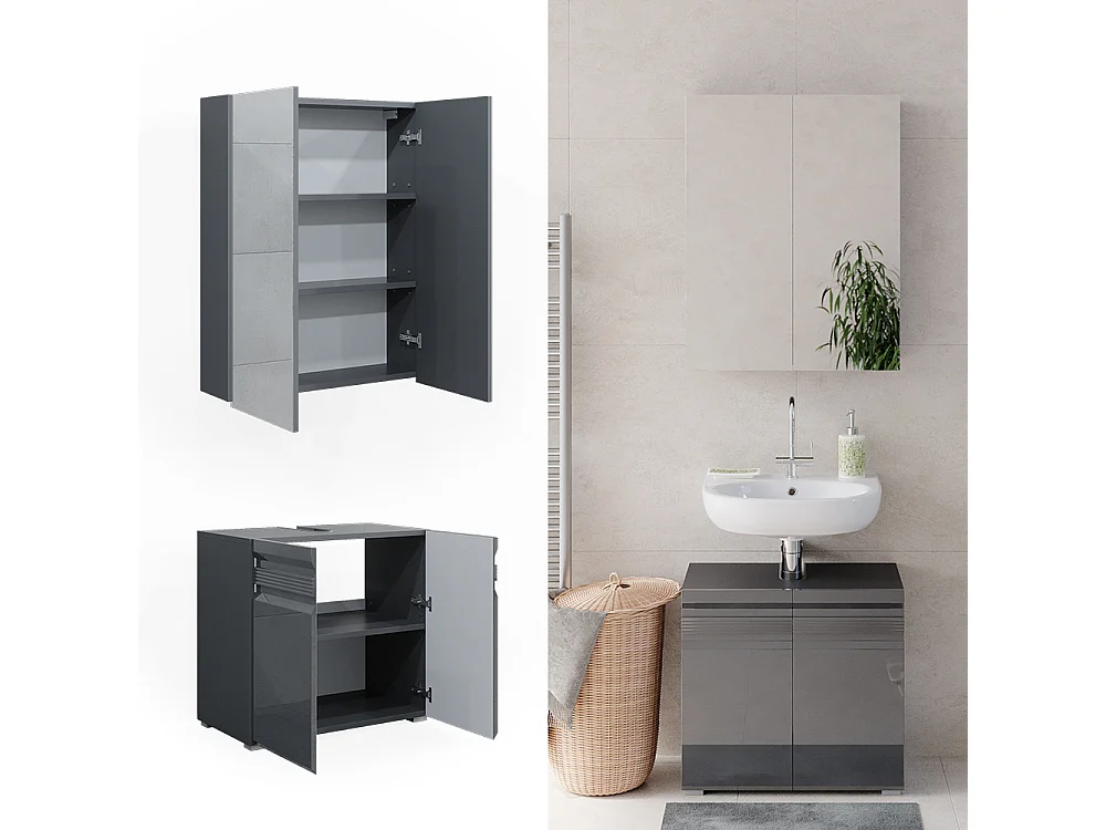 Meubles bain anthracite haute brillance 56x34x60 fredd